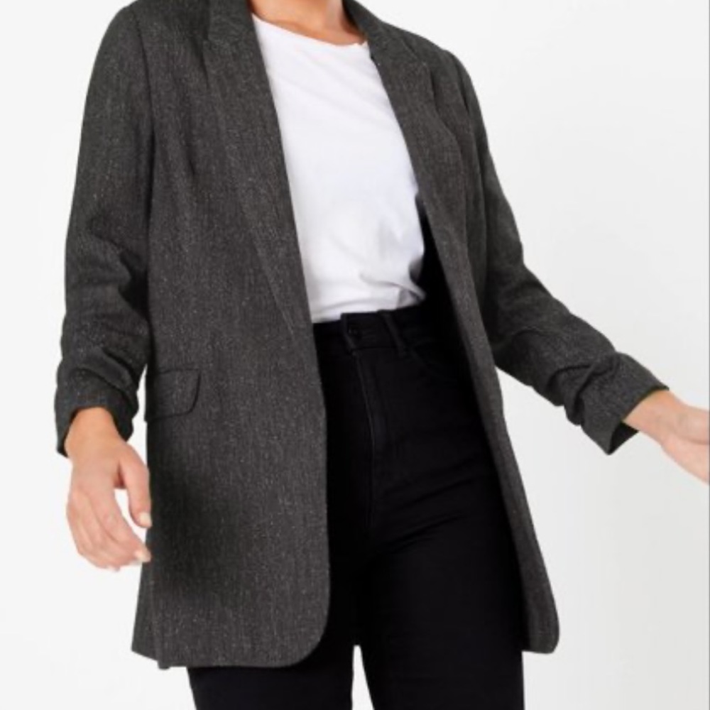 ZARA Pleated Ruched Sleeves Twill Long Blazer